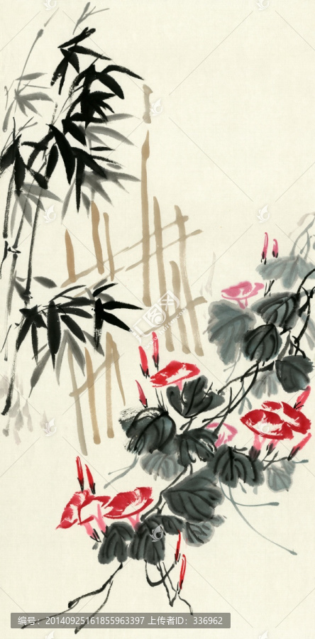 竹子,牽牛花,裝飾畫(huà),國(guó)畫(huà)