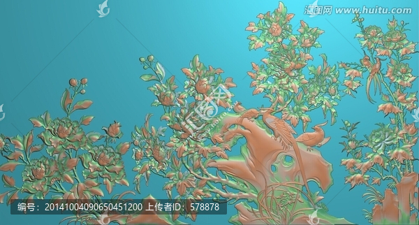 屏鳳牡丹,精雕圖,裝飾畫,浮雕