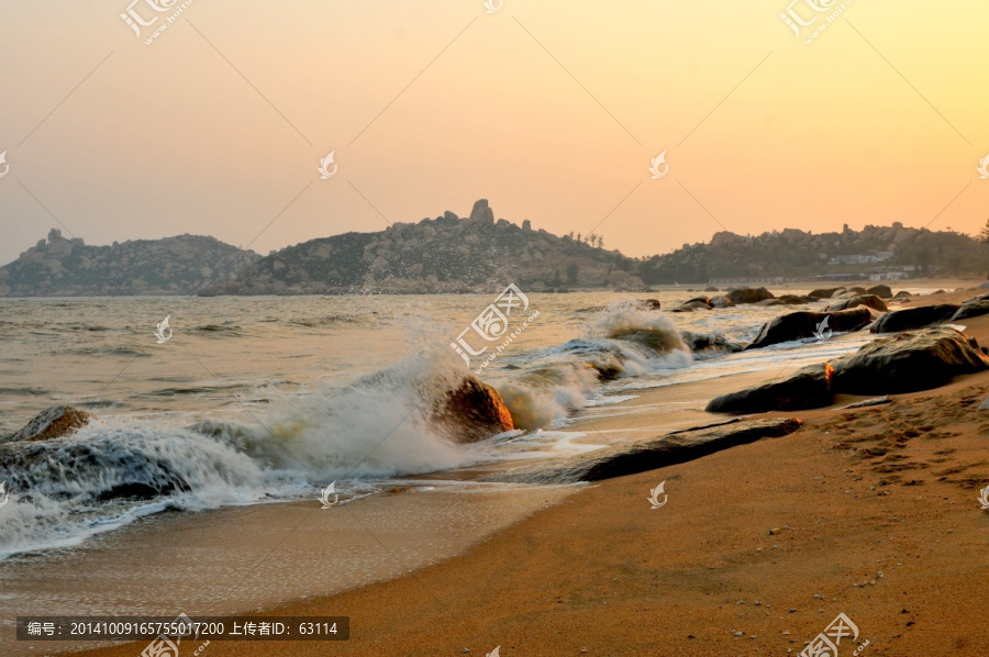 海边日落,礁石,沙滩,金色海岸