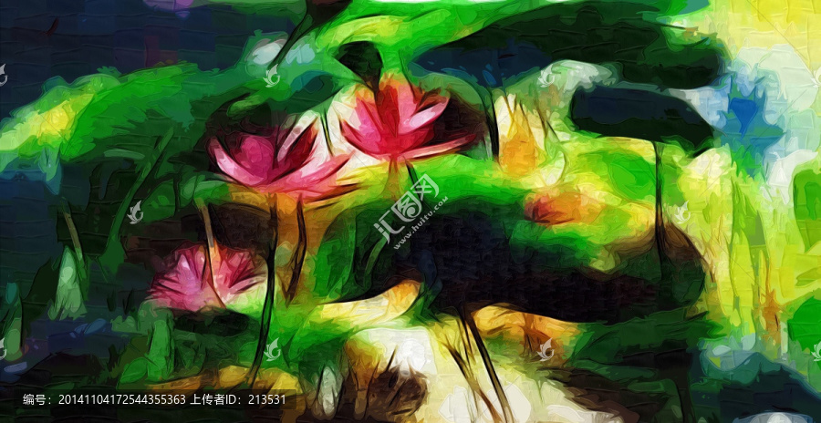 荷花抽象油畫