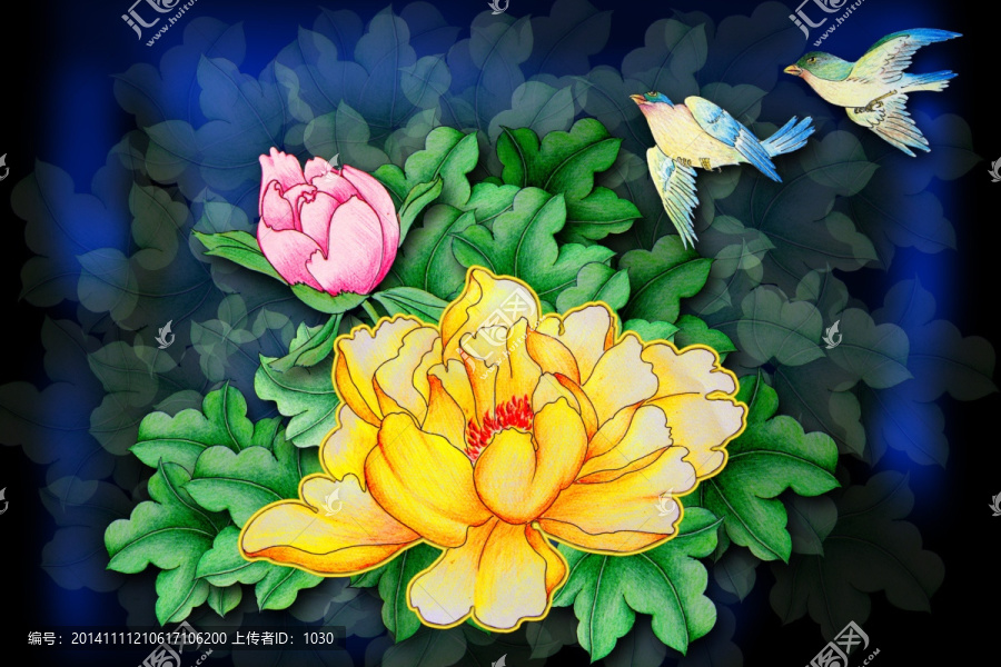 無框畫,花開富貴