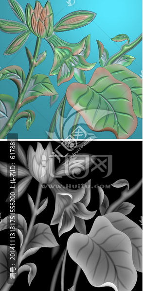 美人蕉圖案精雕圖灰度圖