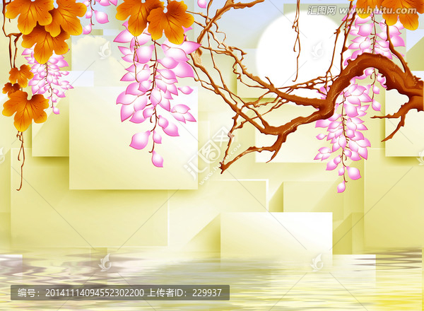 3D浮雕壁畫(huà),紫藤花開(kāi)