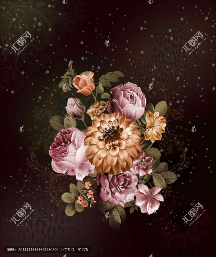時尚數(shù)碼印花女裝面料花型未分層