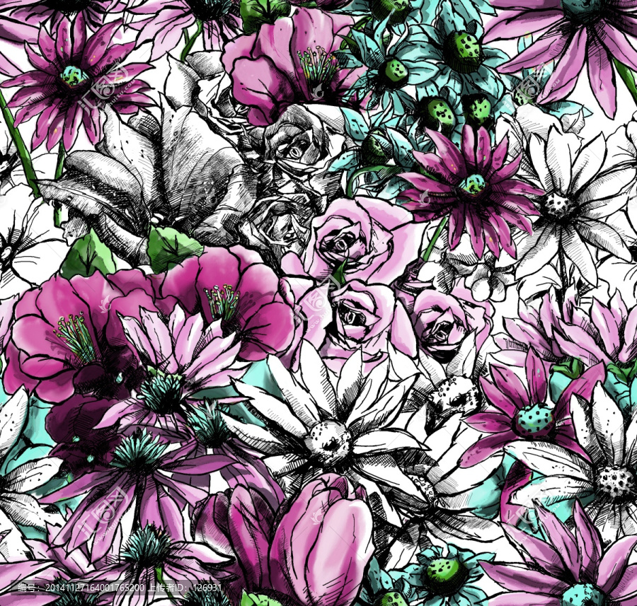 手繪素描花卉,有圖層