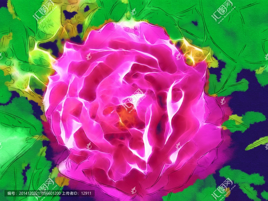 水彩畫牡丹花