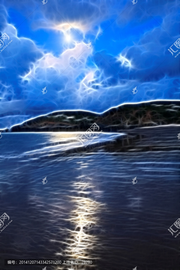 抽象藝術(shù)畫,海灘月夜