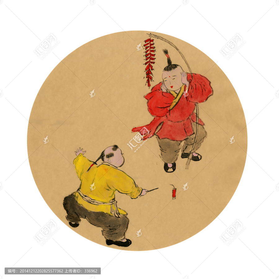 裝飾畫,過新年,放鞭炮