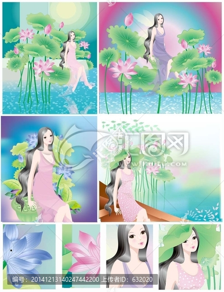 唯美小清新插畫無框畫矢量圖片