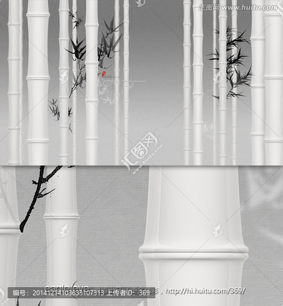 3D竹韻壁畫背景