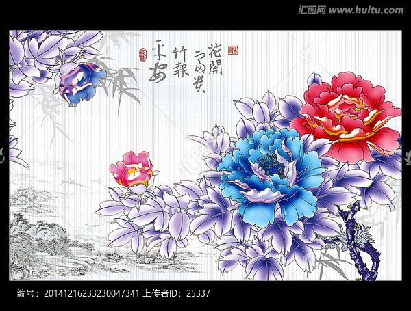 国画花鸟竹子墙纸