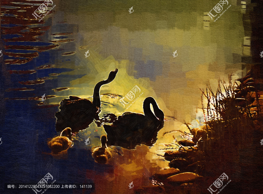 天鵝油畫,裝飾畫,無(wú)框畫,油畫