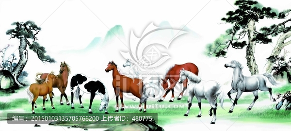 工筆八駿馬