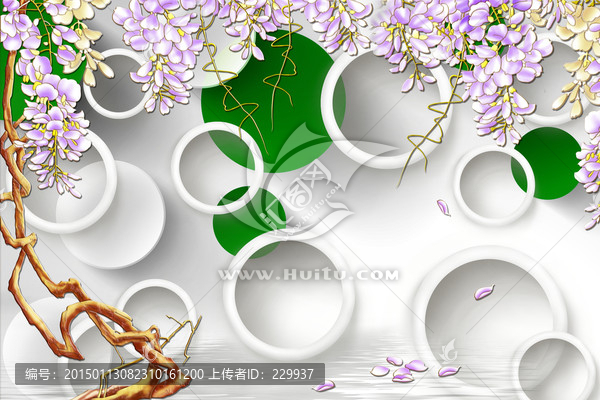 3D浮雕壁畫,紫藤花開