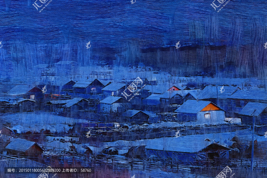 電腦畫,雪村之夜
