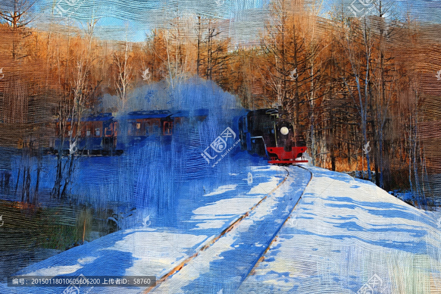 電腦油畫(huà),林海雪原火車