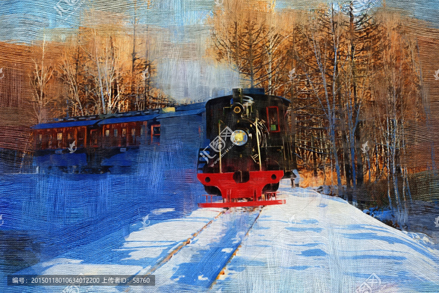電腦油畫,林海雪原火車