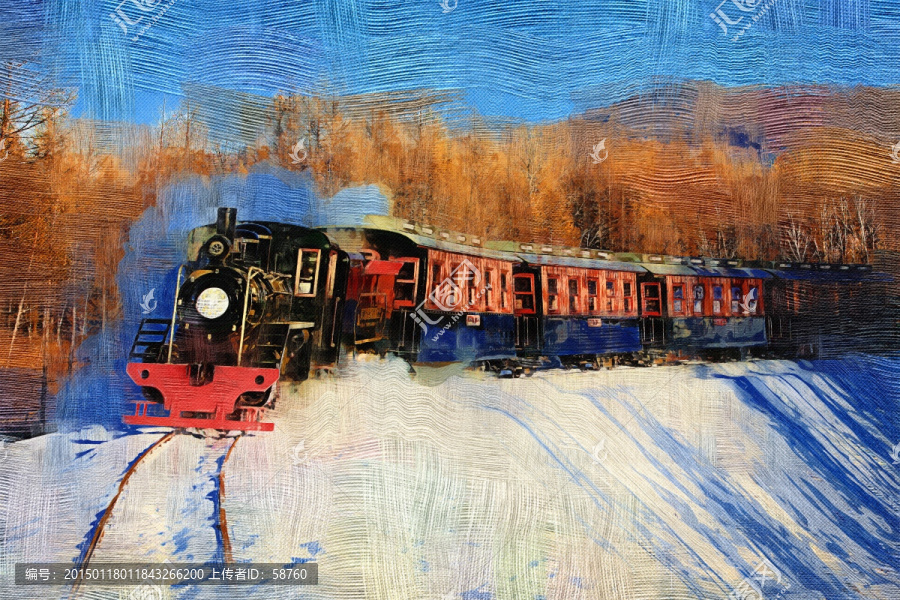 電腦油畫,林海雪原火車
