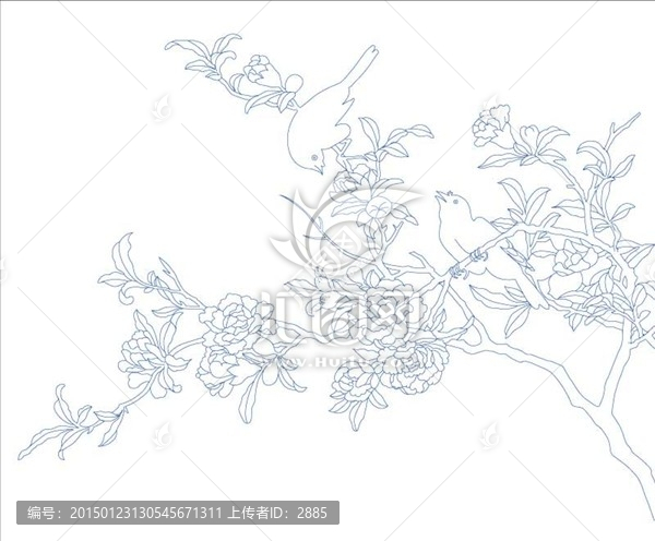花鳥(niǎo)勾繪矢量圖