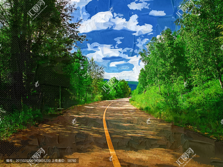電腦油畫,森林之路