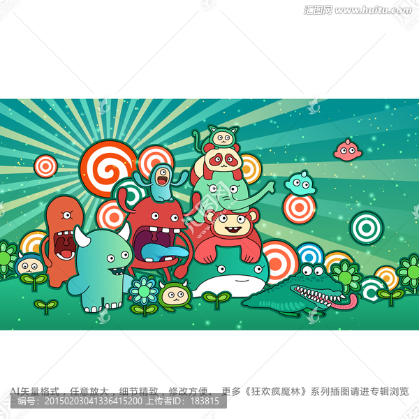 狂歡瘋魔林,系列矢量插圖