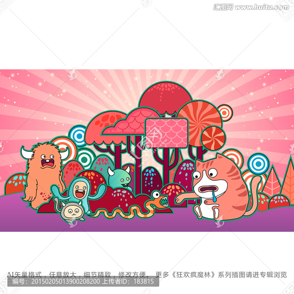 狂歡瘋魔林,系列矢量插圖