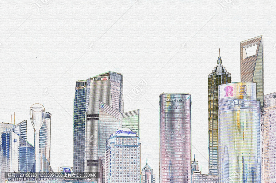 建筑彩色線描