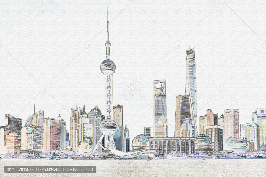 上海陸家嘴彩色線描