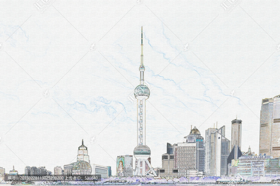 上海外灘彩色線描
