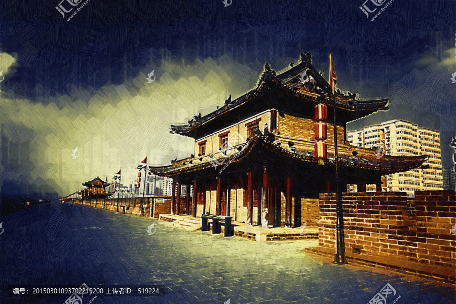 古建筑風(fēng)景油畫,TIF無(wú)分層