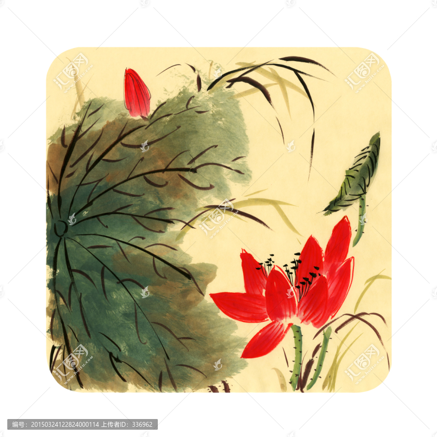 亭亭玉立,裝飾畫荷花