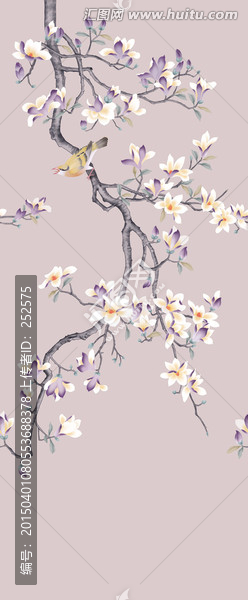 紫色玉蘭和黃色小鳥