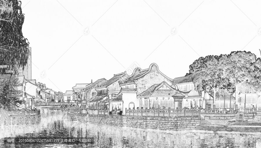蘇州古鎮(zhèn)線描圖