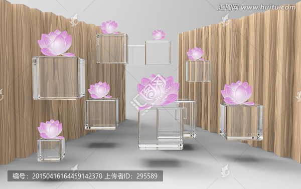3D琉璃冰晶背景墻,立體荷花