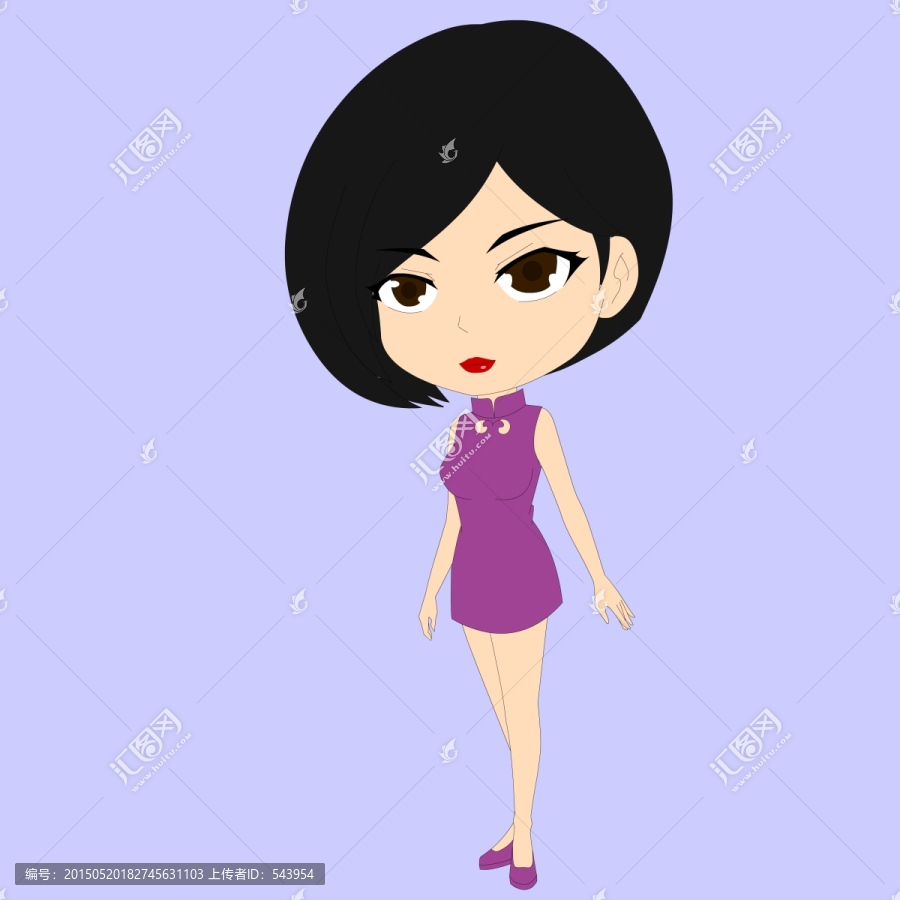 Q版卡通動(dòng)漫旗袍手繪女孩