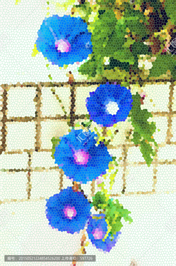 青花牽牛彩色玻璃畫
