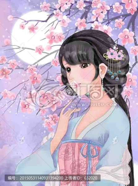 手繪唯美古典美女,背景圖片