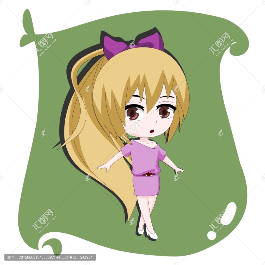 Q版卡通動(dòng)漫馬尾手繪女孩