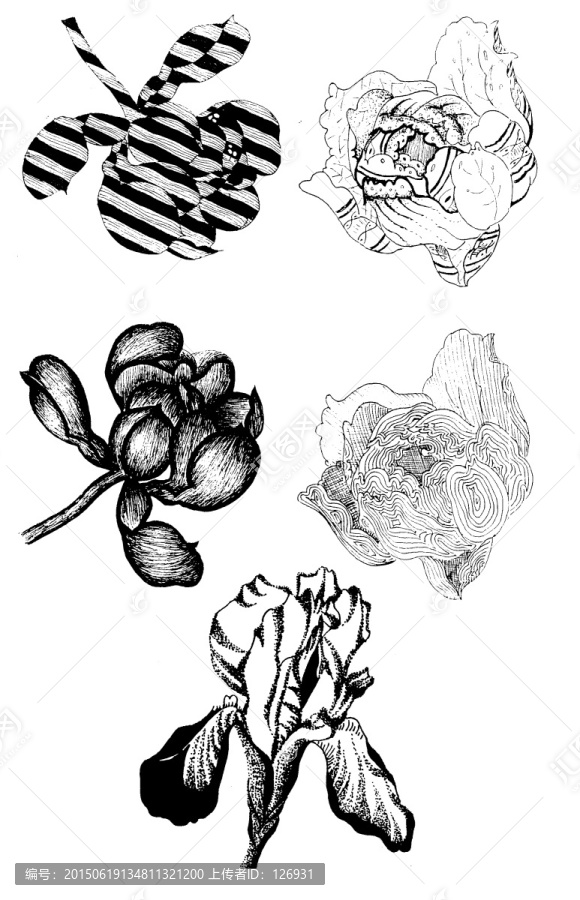 抽象黑白花卉,分層
