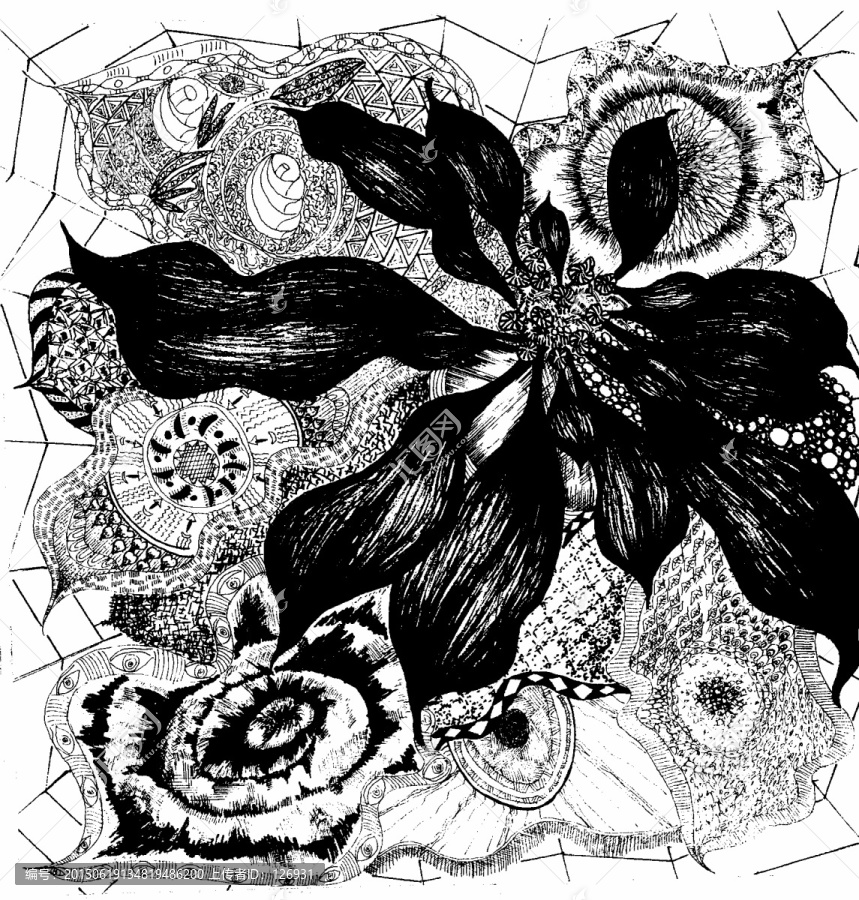 黑白創(chuàng)意抽象花卉,分層