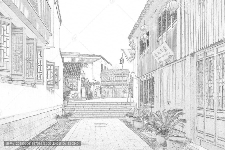 蘇州古鎮(zhèn)線描（未分層）
