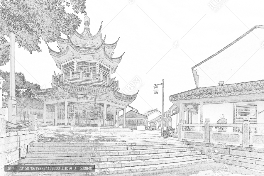 蘇州古鎮(zhèn)線描效果（未分層）