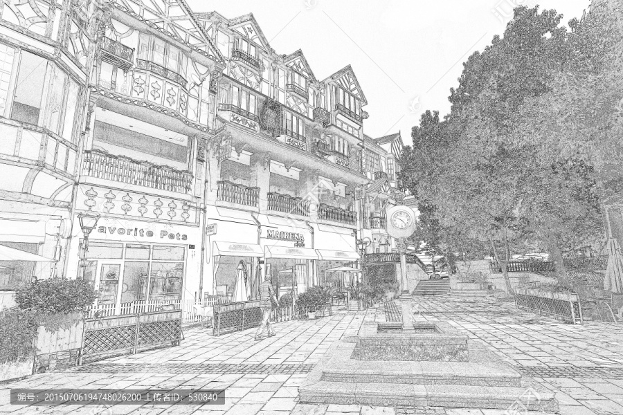 歐洲小鎮(zhèn)線描（未分層）