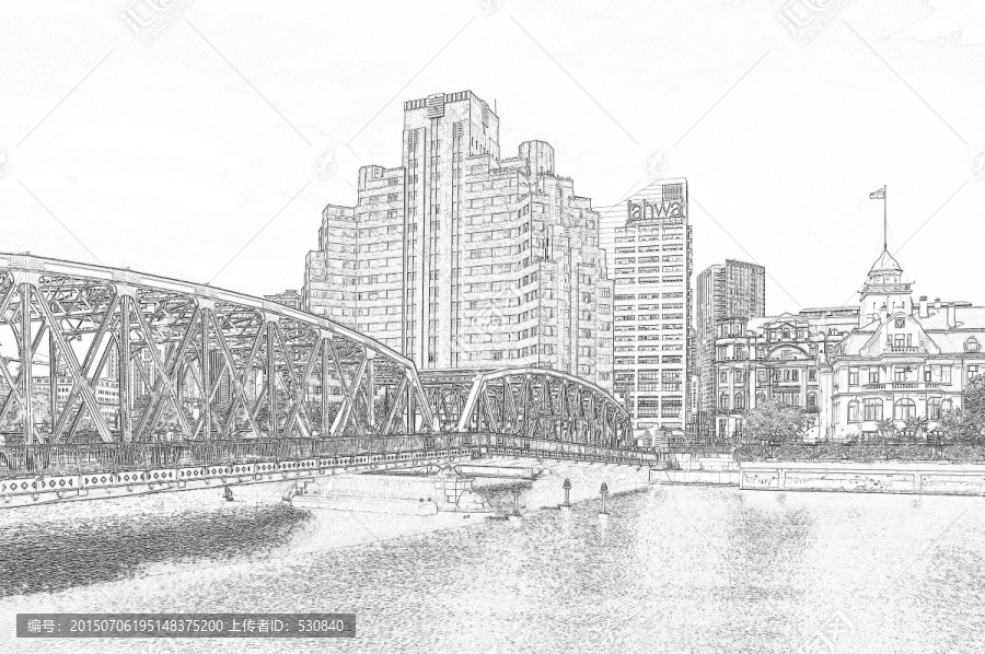 上海外灘老建筑線描（未分層）