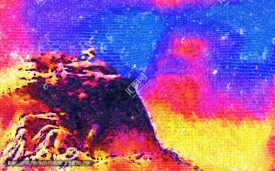 山坡風景彩畫