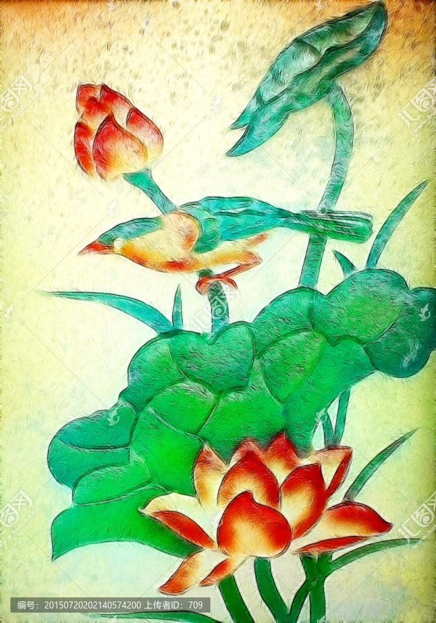 荷花玻璃窗畫(huà)