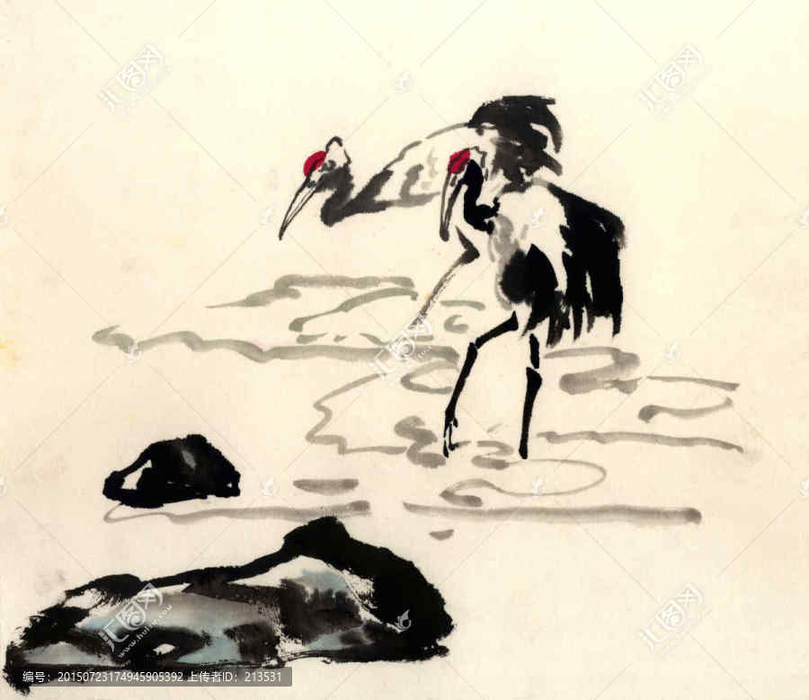 國畫,花鳥,兩只仙鶴