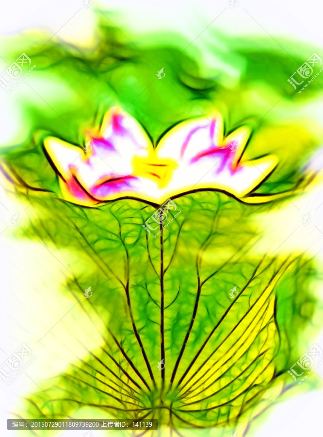 荷花抽象油畫