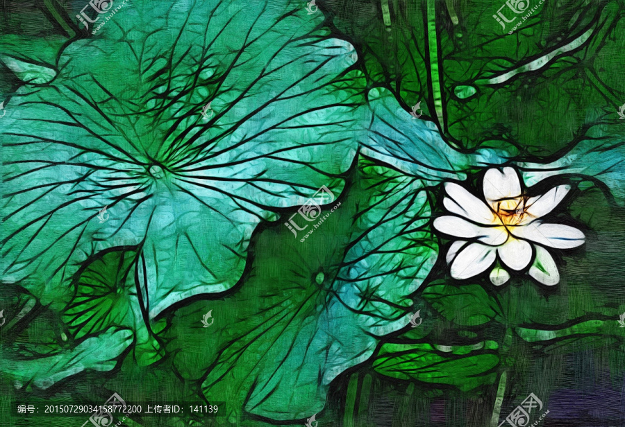 荷花抽象油畫