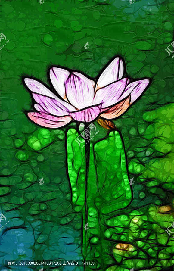 荷花抽象油畫